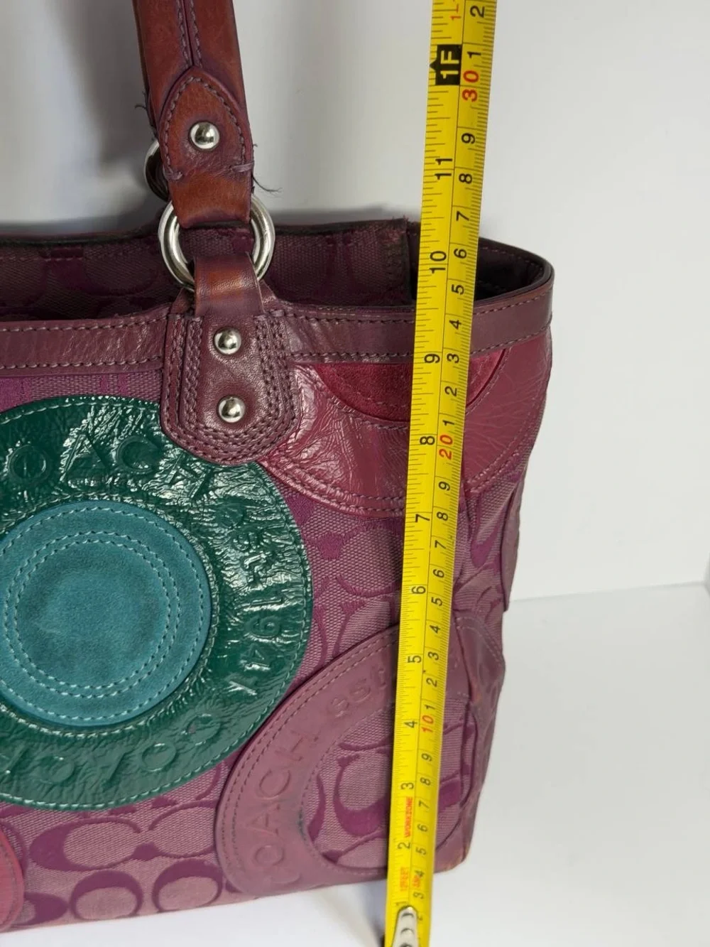 Vintage Coach Circle Patchwork East-West Plum Tote Bag